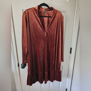 Taylor Long Sleeve Velvet Trapeze Dress Button Detail Women’s 22 Orange